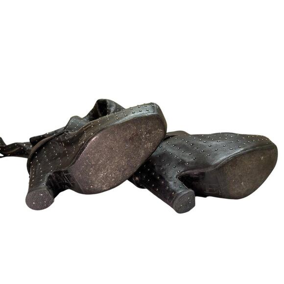 Sam Edelman Black Leather Studded Over-the-Knee Wedge Boots Buckle - Women’s 7.5 - Picture 9 of 15